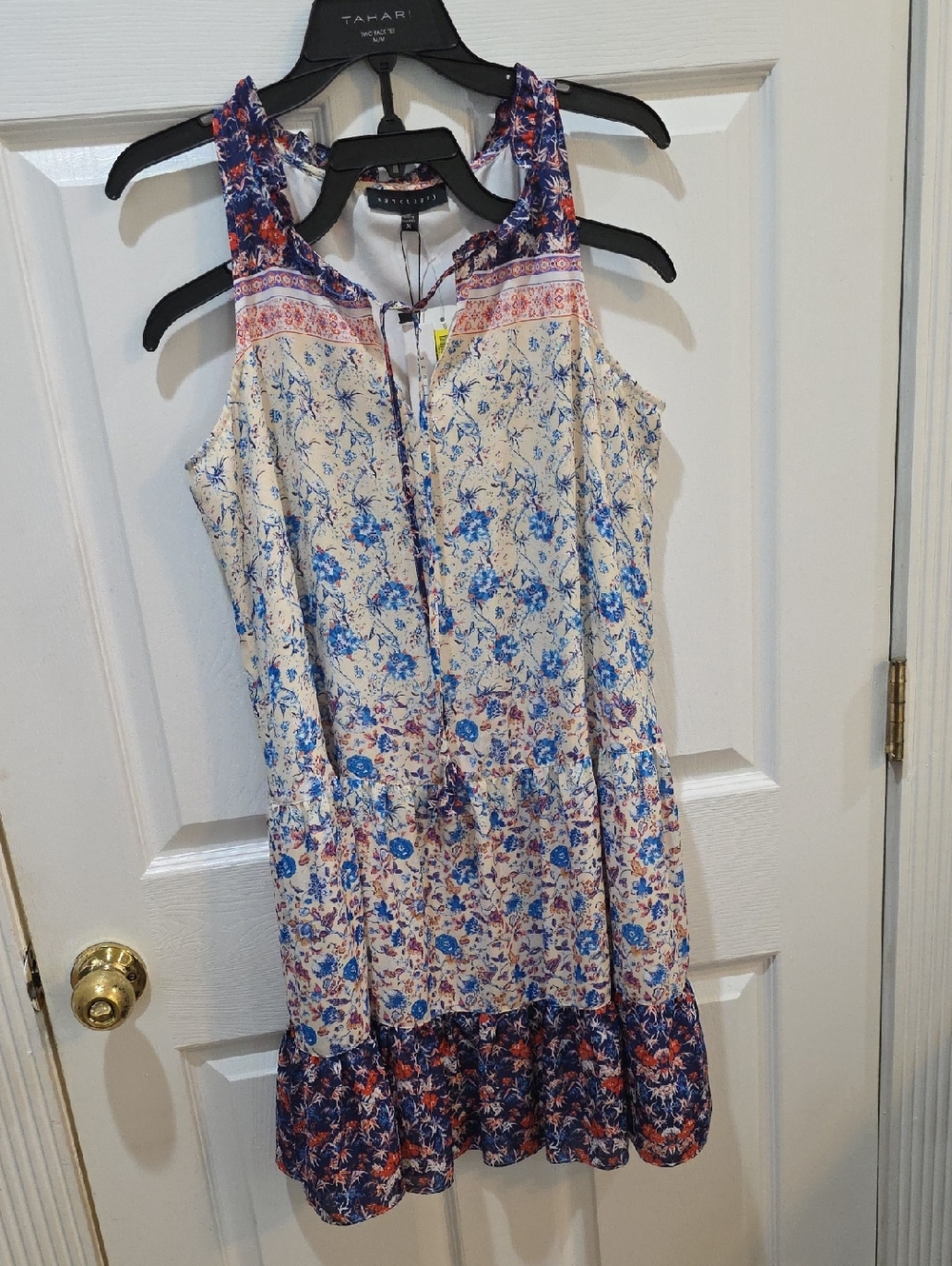 Sanctuary Cream and Blue Floral Tiered Mini Dress Size M